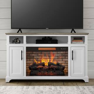 Home Decorators Collection Hillrose 52 in. Freestanding Electric Fireplace TV Stand in White with Rustic Taupe Oak Top 2240FM-26-201