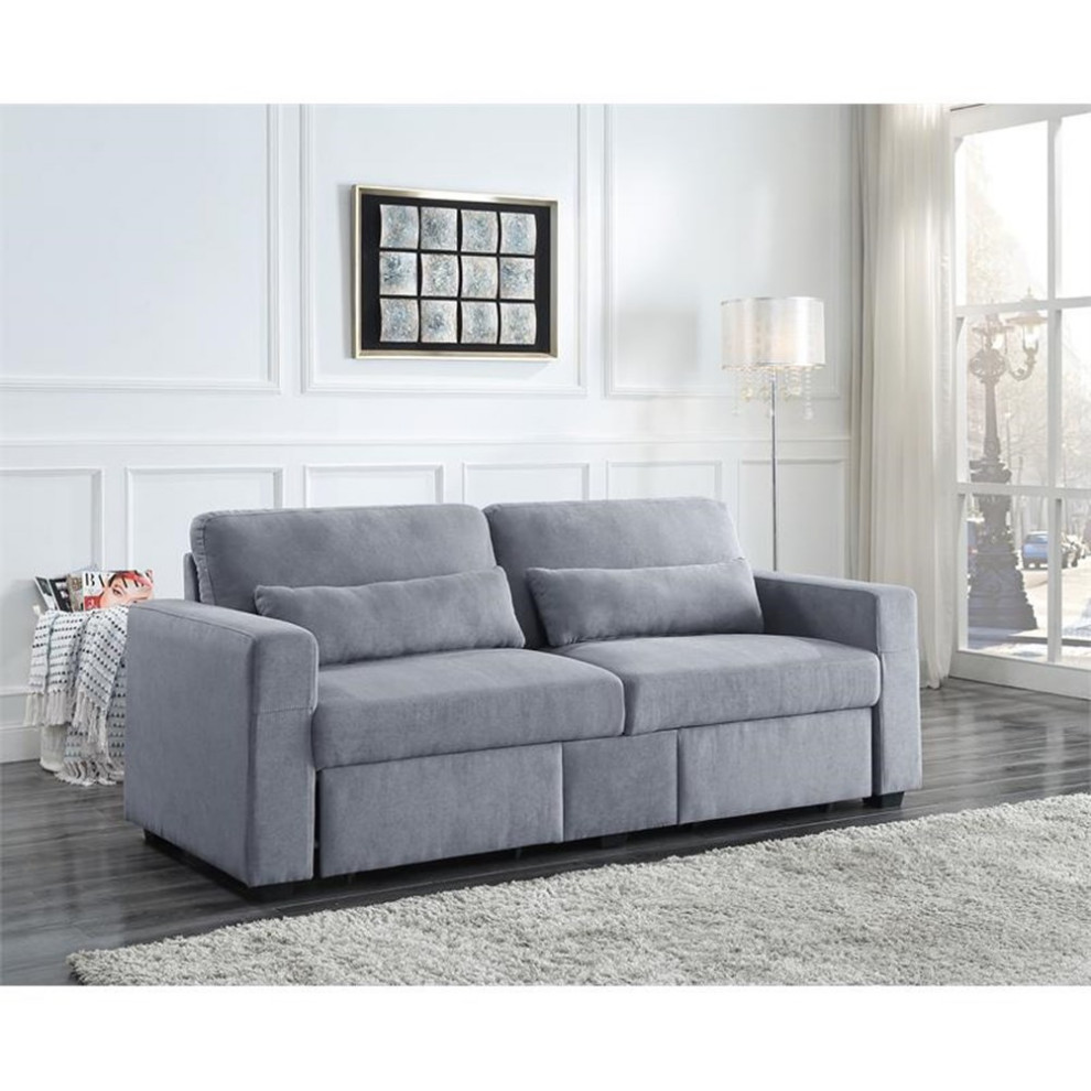 Pemberly Row Linen Fabric Upholstery Sofa with 2 Storage Drawers in Gray   Transitional   Sofas   by Homesquare  Houzz