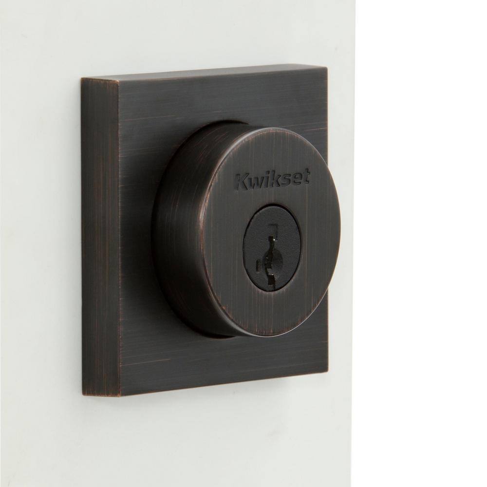 Kwikset 158 Series Square Contemporary Venetian Bronze Single Cylinder Deadbolt Featuring SmartKey Security 158 SQT 11P SMT RCAL RCS