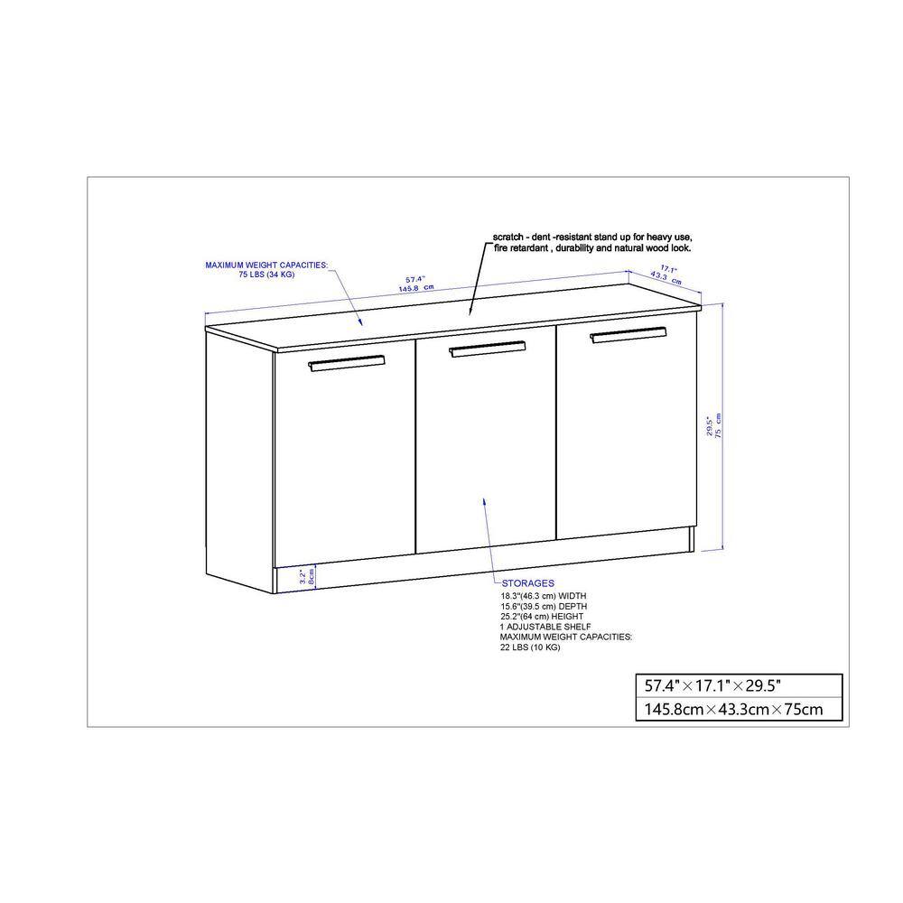 SAINT BIRCH Miami White 3-Door Credenza File Cabinet SBAK4100CFWW