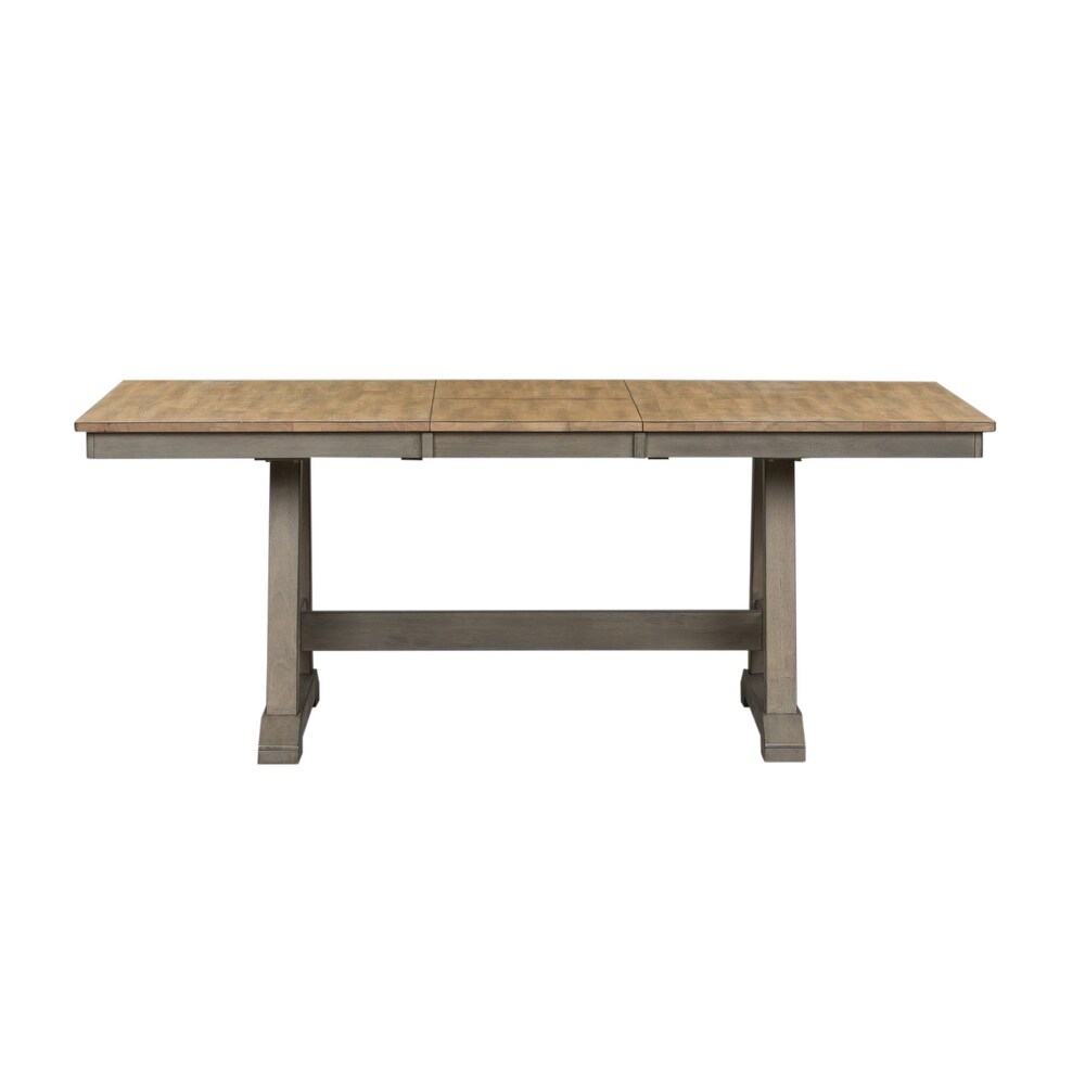 Lindsey Farm Gray and Sandstone 5 Piece Trestle Table Set