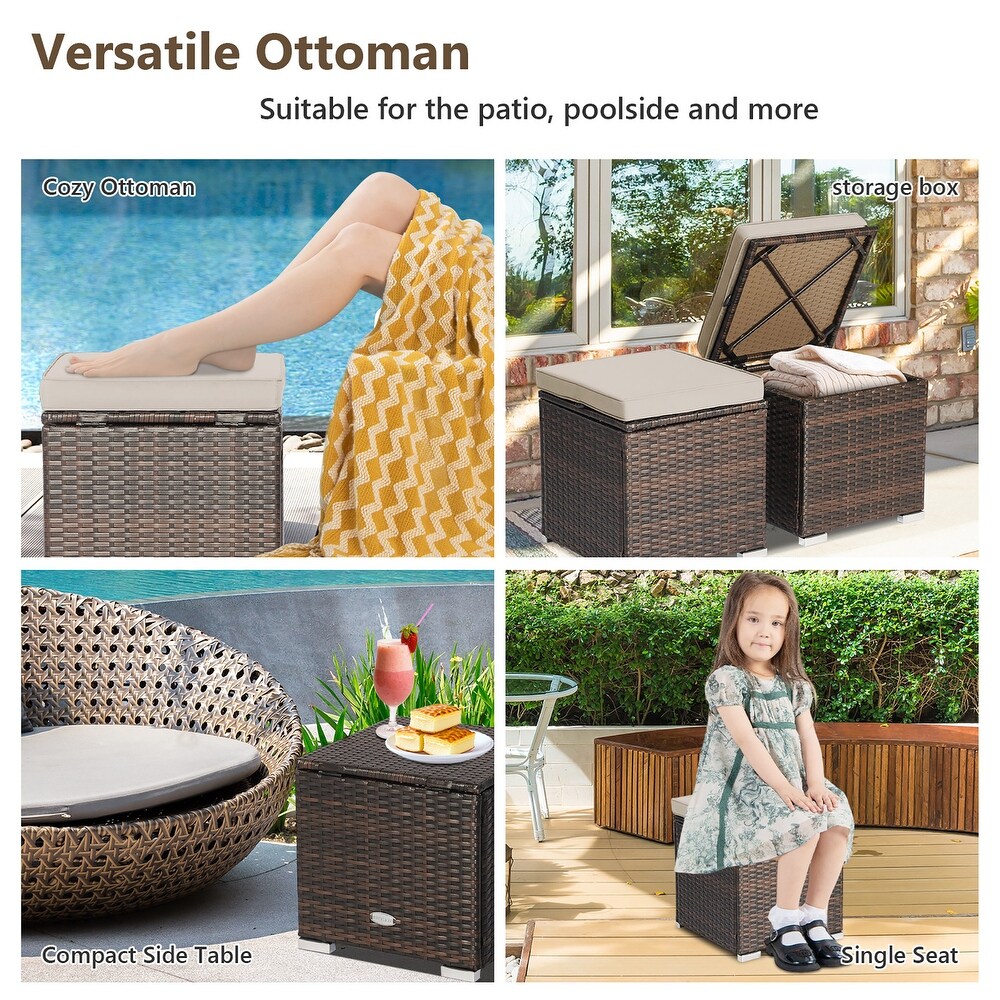 Costway 2PCS Patio Rattan Ottomans Seat Side Table Storage Box   See Details