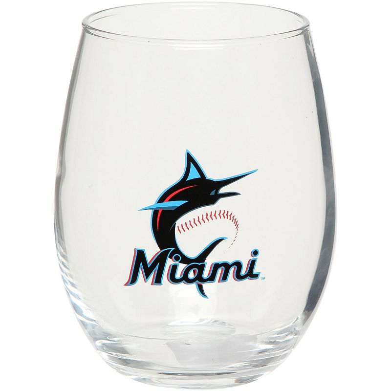 Miami Marlins 15oz. Team Logo Stemless Wine Glass