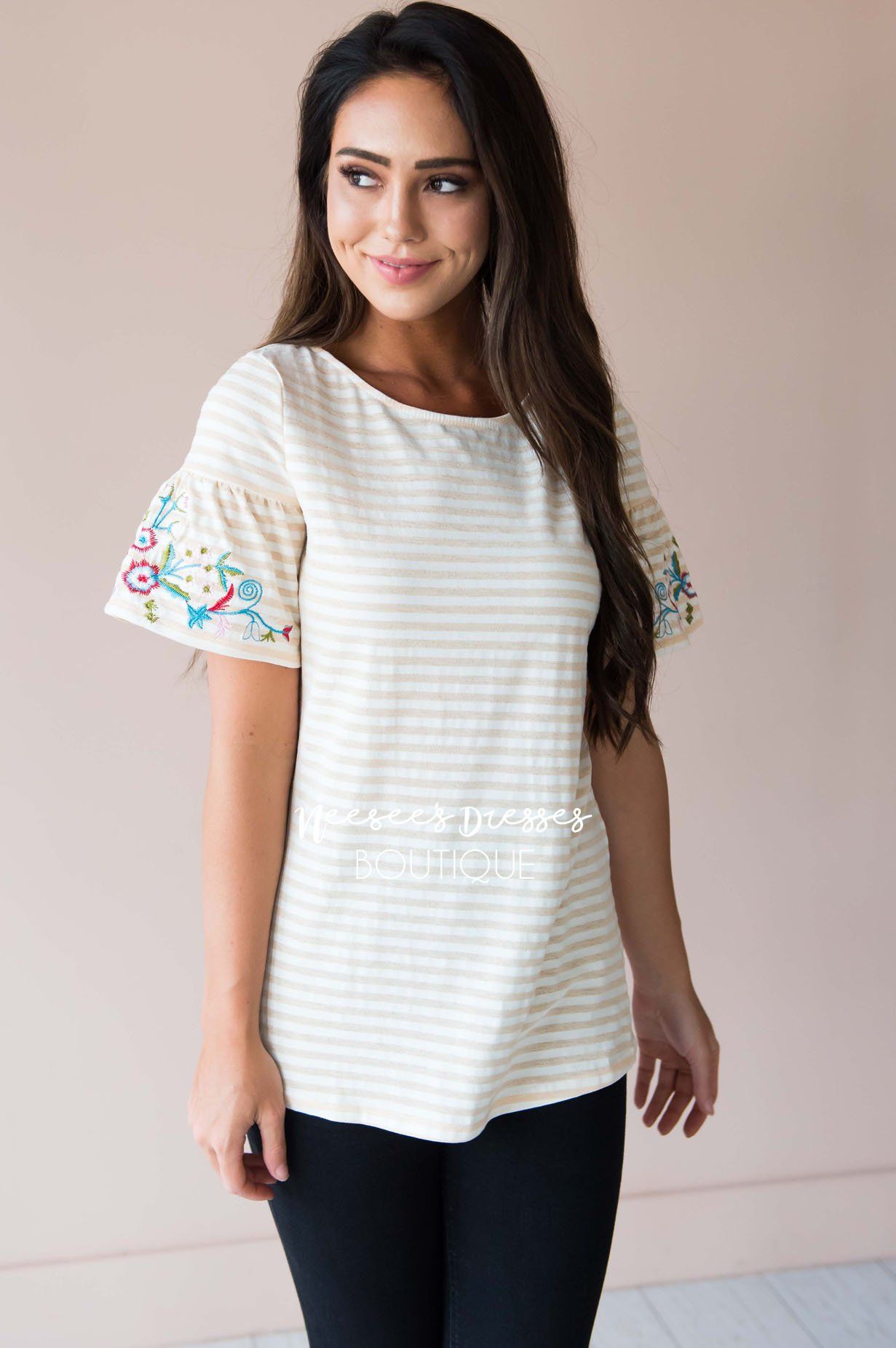 Fall in Line Embroidered Sleeve Top