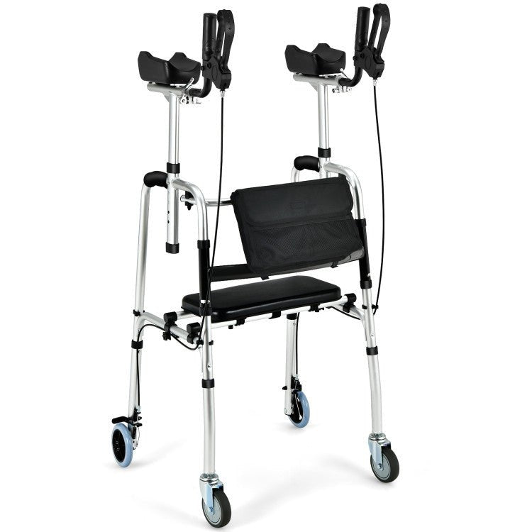 Premium 2-In-1 Folding Auxiliary Walker Rollator With Brakes And Seat