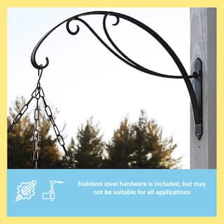 ACHLA DESIGNS 24 in. W Black Powder Coat Metal Curling Scroll Bracket for Large Baskets B-36