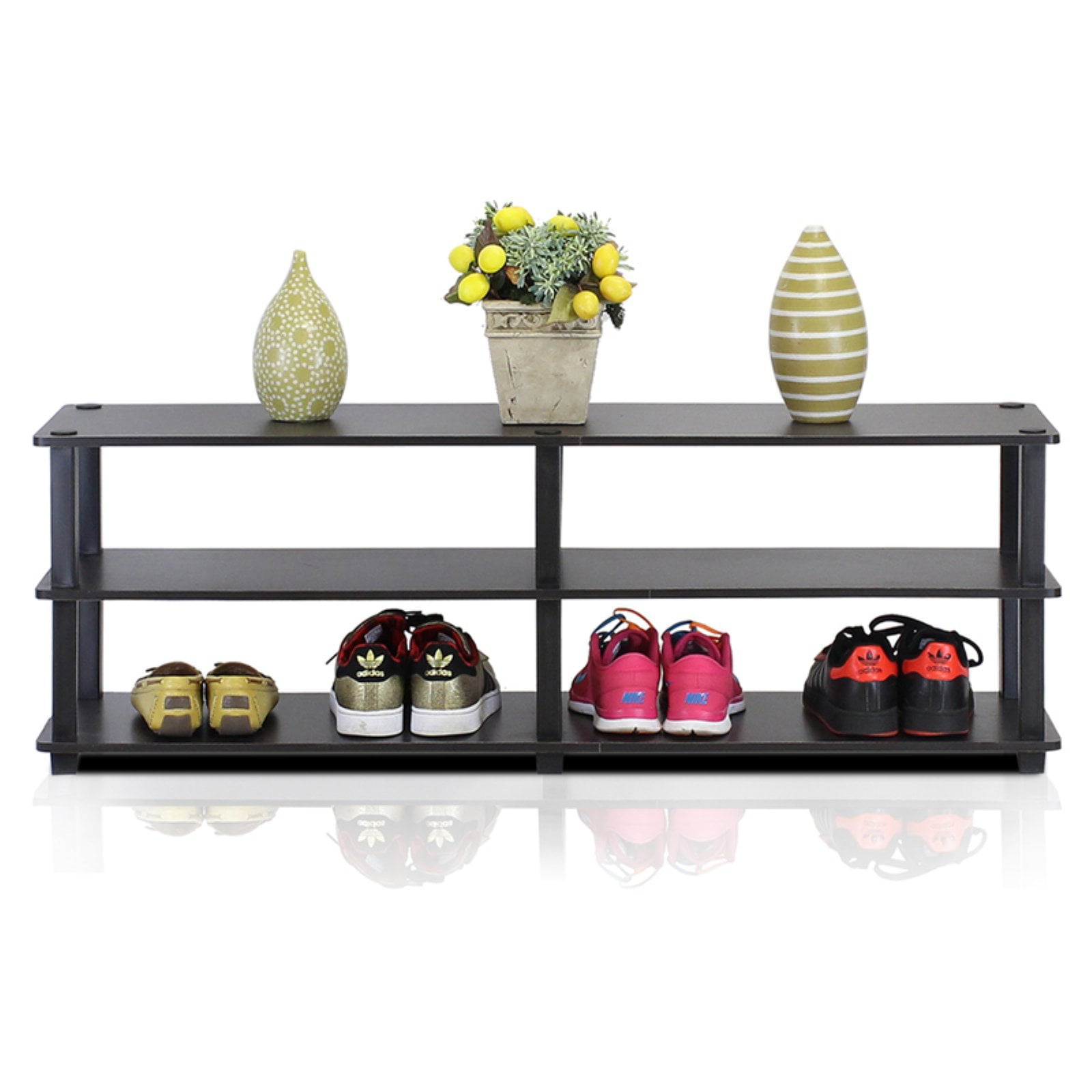 Furinno Tst No-tools 3-Tier Wide Shoe Storage Rack， Espresso/Black