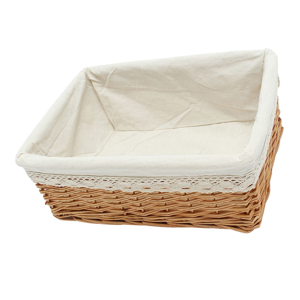 OUNONA Multipurpose Rectangular Wicker Storage Basket with Removable Washable Liner Willow Woven Containers - Size S