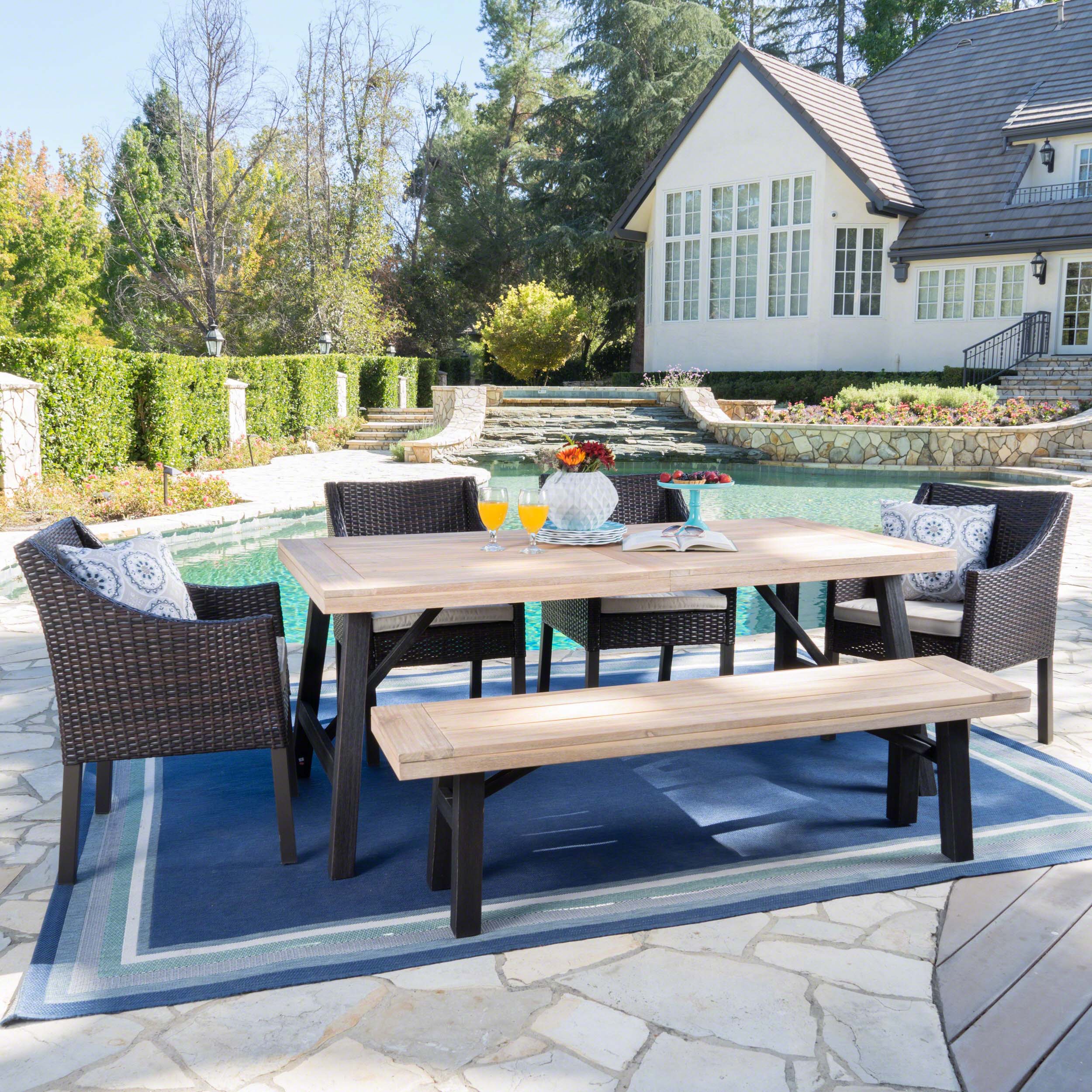 Stout Outdoor 6 Piece Brushed Gray Acacia Wood Dining Set