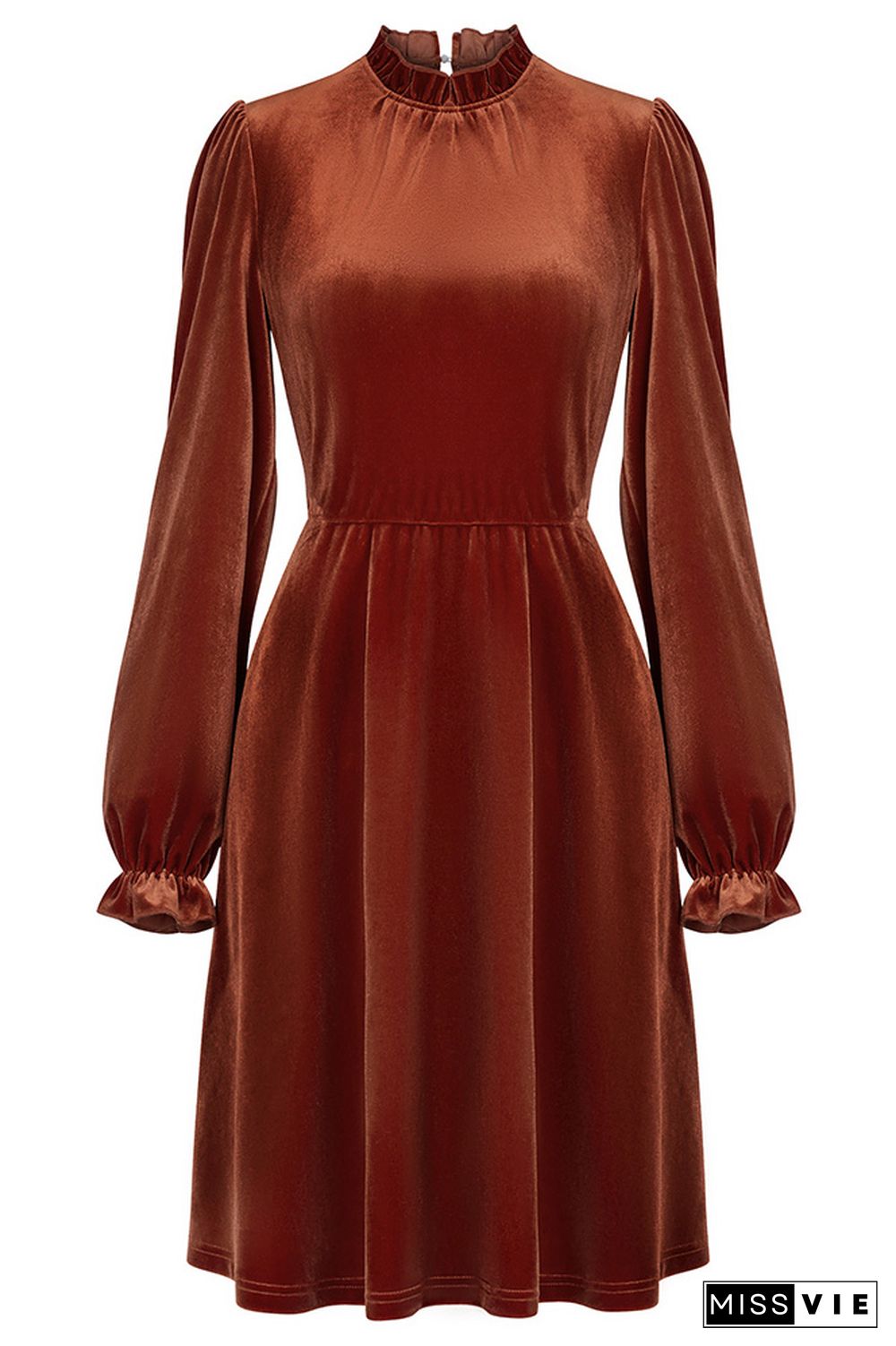 Plain Velvet Long Sleeves Dress