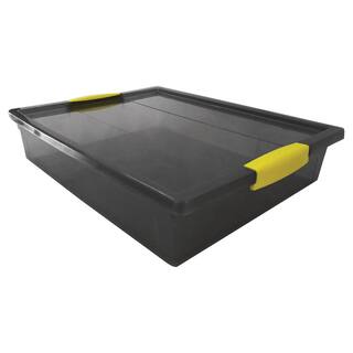 Modern Homes 0.5 Gal. Large Storage Box Translucent in Gray Bin with Yellow Handles with cover 22149