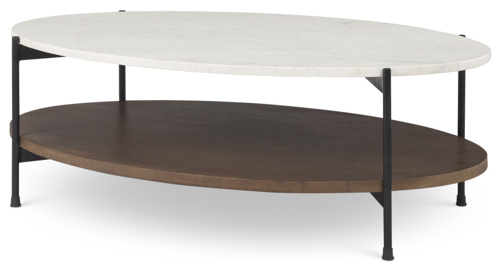 Larkin White Marble Top With Dark Brown Wood Shelf Round Coffee Table   Modern   Coffee Tables   by Mercana  Houzz