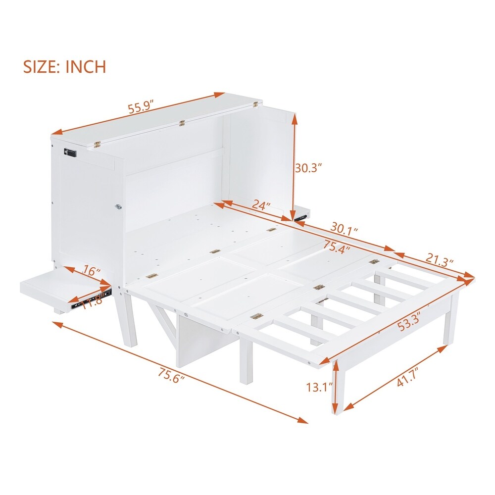 Merax Queen/Full Murphy Bed with USB Port and removable Shelves