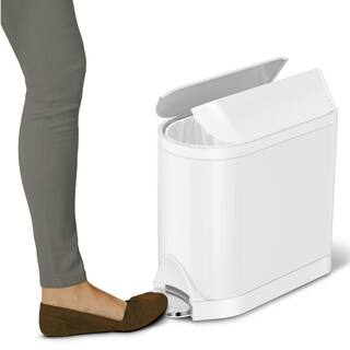 simplehuman 10-Liter White Stainless Steel Butterfly Step-On Trash Can CW2042