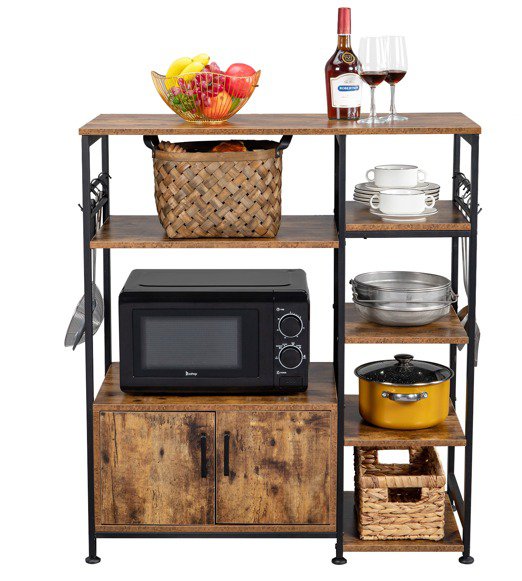 Multiuse 5-Tier Metal Kitchen Bakers Rack， Microwave Storage Rack Oven Stand with Wine Storage