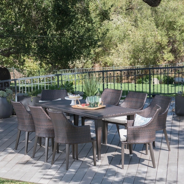 Lenox Outdoor 9piece Rectangular Wicker Dining Set with Cushions by Christopher Knight Home