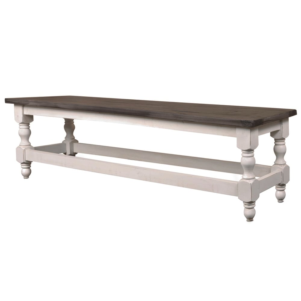 Rustic French Distressed White and Greyish Brown Solid Wood Dining Bench 19 in. X 64 in. X 17 in.   17\