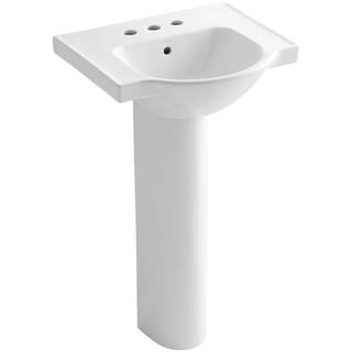 KOHLER Veer 21 in. Vitreous China Pedestal Combo Bathroom Sink in White with Overflow Drain K-5265-4-0