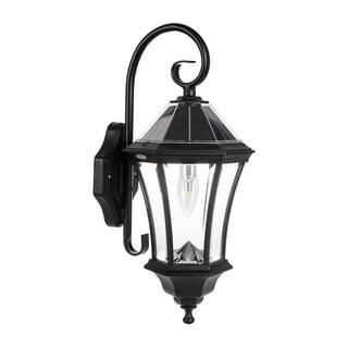 GAMA SONIC Victorian 1-Light Black Solar LED Outdoor Wall Sconce with Morph Technology and GS Warm White Bulb 94BM50010