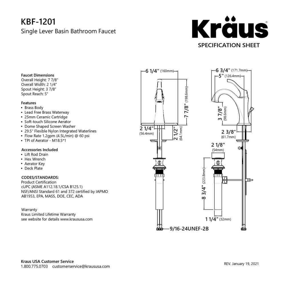 KRAUS Arlo SpotFree allBrite Brushed Nickel Single Handle Basin Bathroom Faucet with Lift Rod Drain and Deck Plate