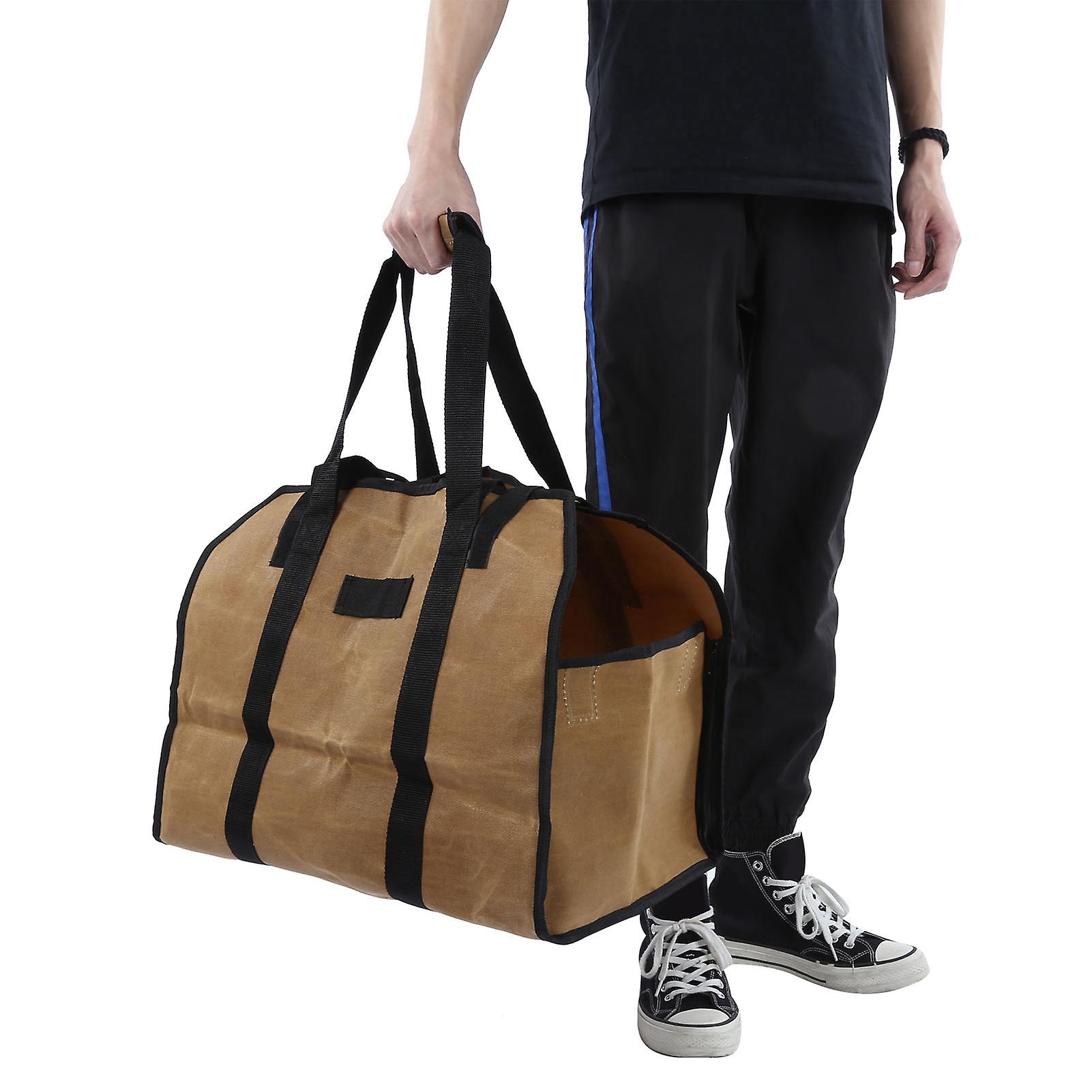 Waterproof Firewood Carrier Bag Waxed Canvas Log Tote Holder For Outdoor Campingmud Color