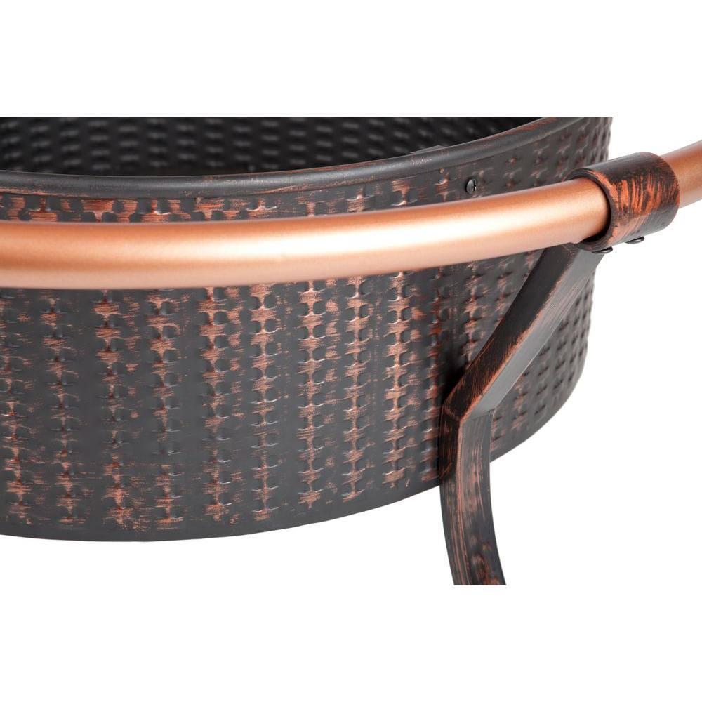 Fire Sense Copper Rail 37 in Round Steel Fire Pit in Brushed Bronze