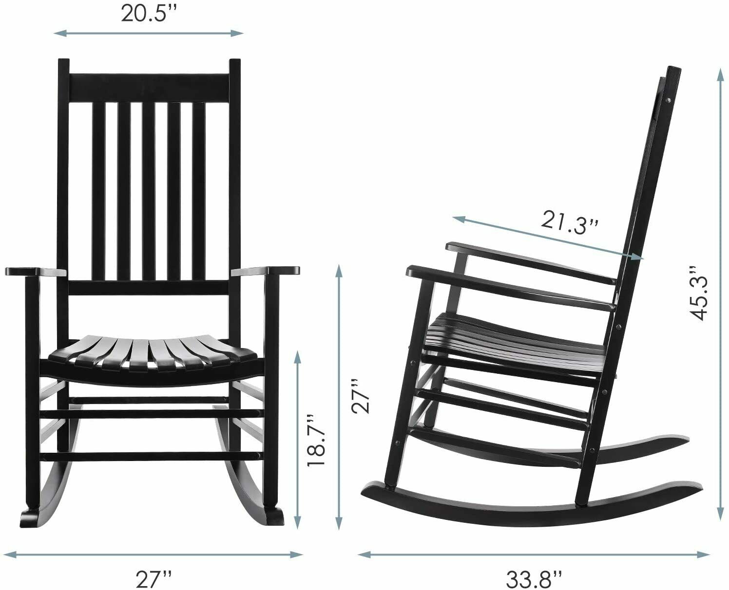 BAHOM Wooden Rocking Chair,Large Porch Rocking Chair for Garden, Balcony Black