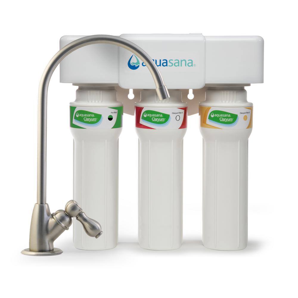 Aquasana 3-Stage Max Flow Under Counter Water Filtration System with Faucet in Brushed Nickel THD-5300+.55