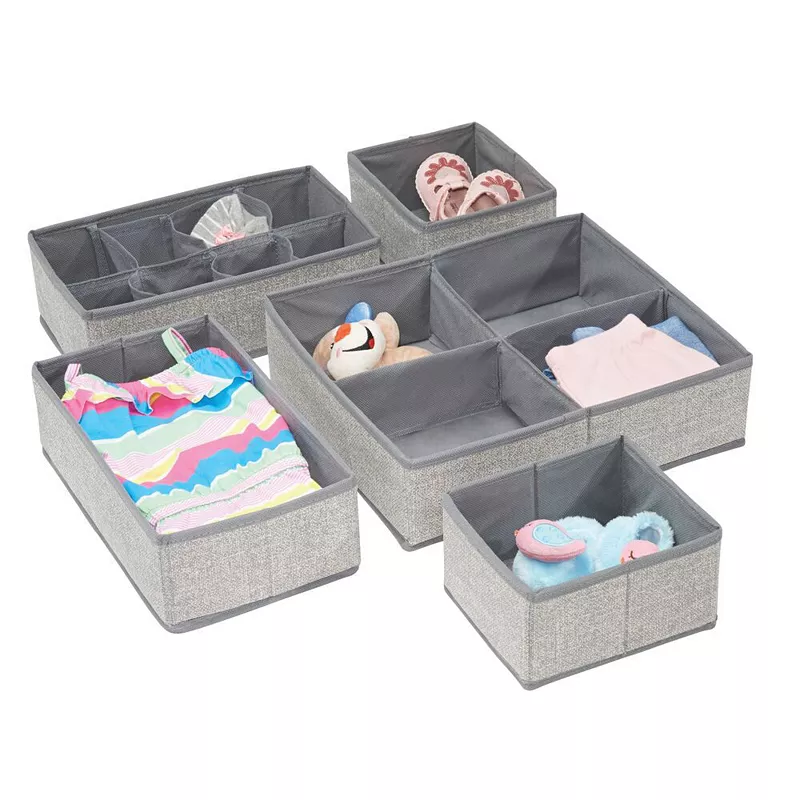 mDesign Fabric Nursery Child/Baby Divided Drawer Organizers， Set of 5