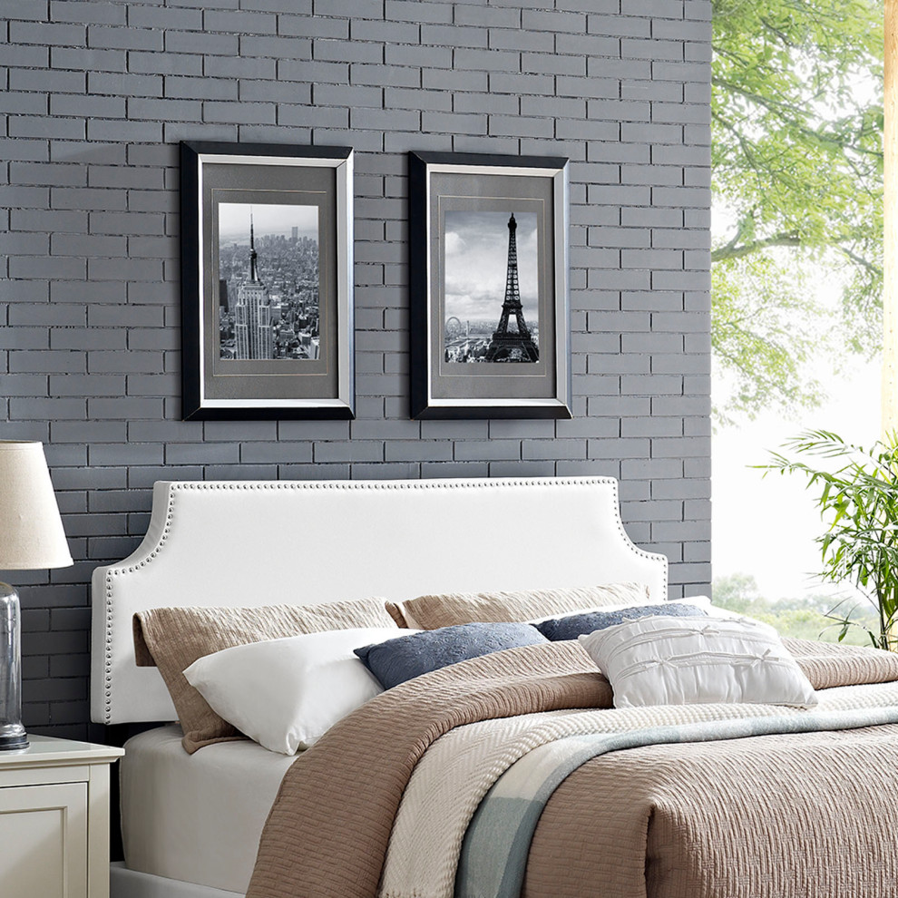 White Laura Full Upholstered Vinyl Headboard   Transitional   Headboards   by Homesquare  Houzz