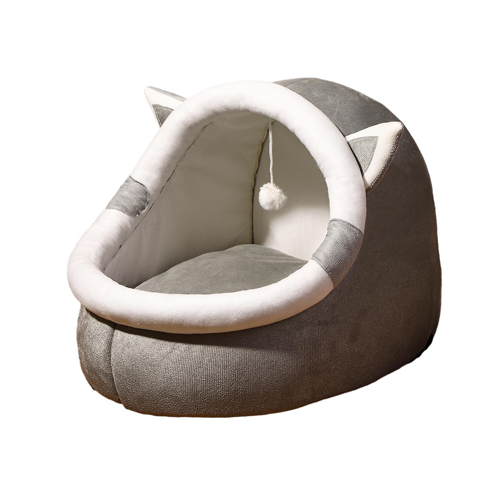 Cat Bed Cave Kennel Sleeping Semi Enclosed Pet Cat Nest For Puppy Dog Kitten L Grey