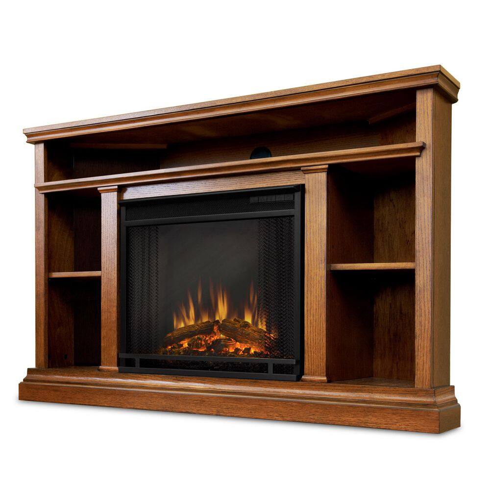 Real Flame Churchill 51 in. Corner Media Console Electric Fireplace in Oak 3750E-O