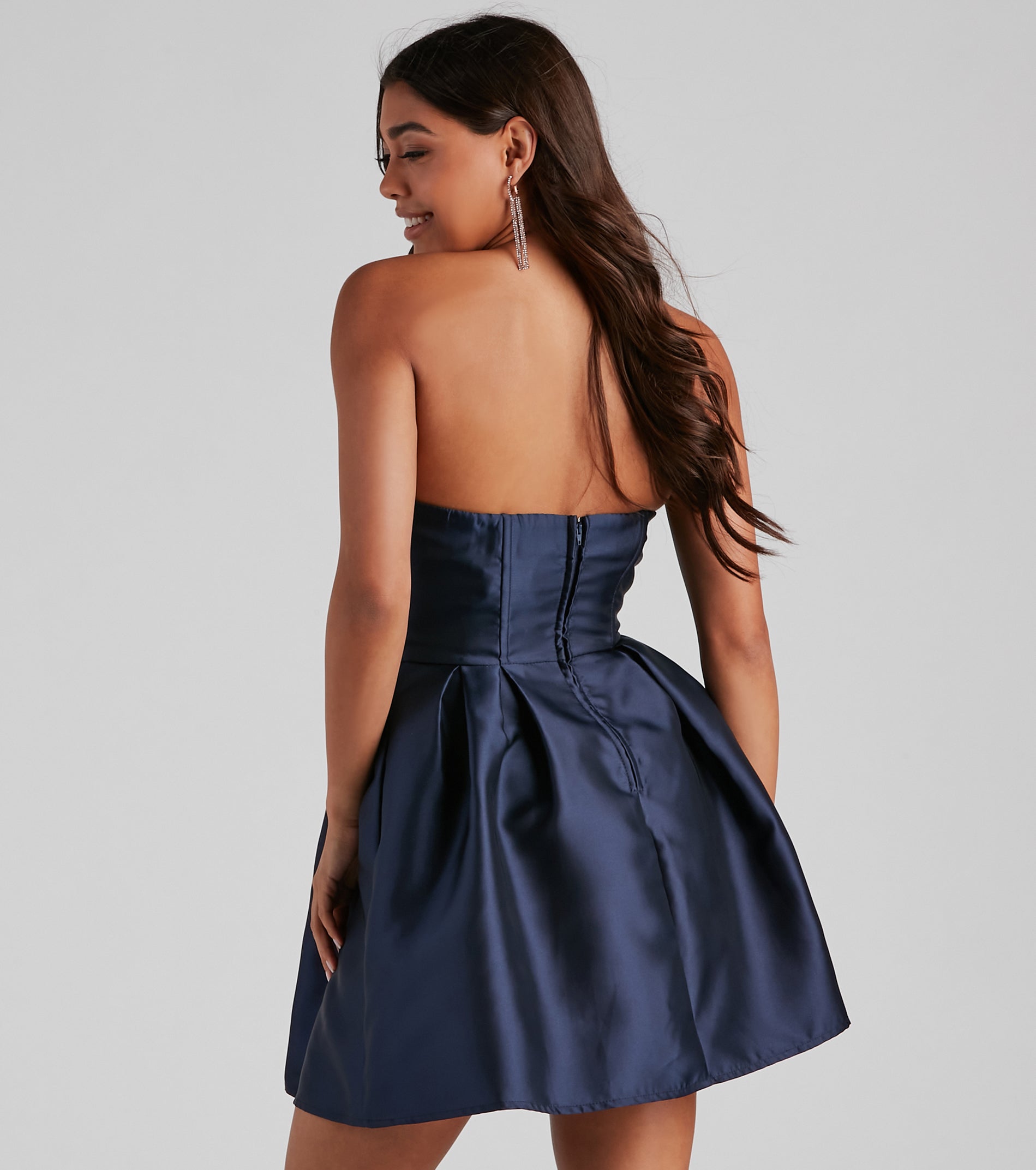 Hadley Strapless Pleated Satin Party Dress