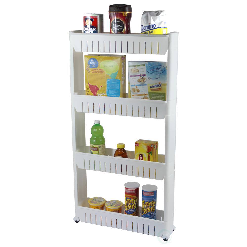 Basicwise 40 in. White Plastic 4-shelf Etagere Bookcase with Adjustable Shelves QI003220