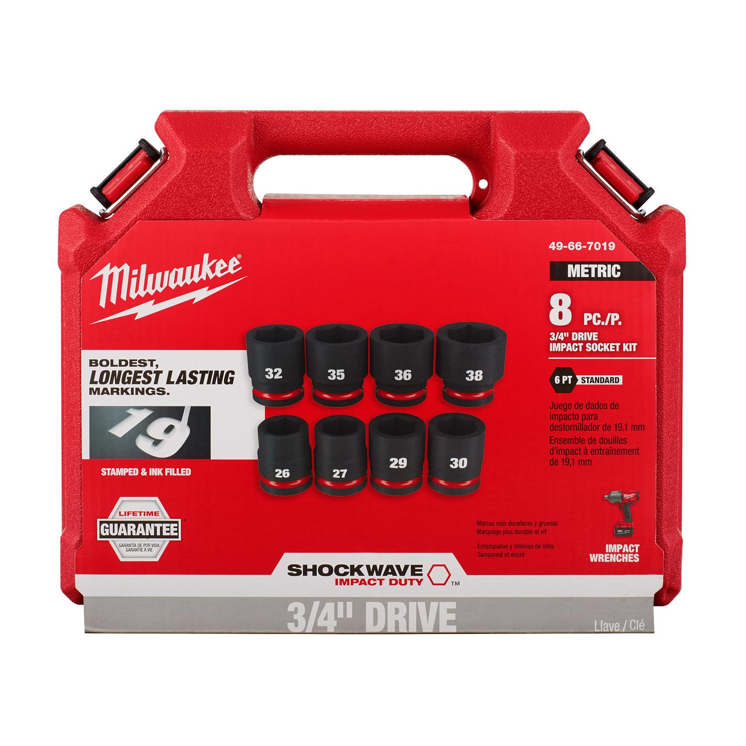 MW Shockwave 3/4 in. drive Metric 6 Point Standard Impact Socket Set 8 pc