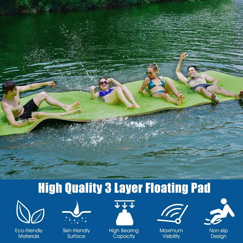 12 x 6 FT Floating Water Pad 3-Layer Tear-Resistant XPE Foam Mat Roll-Up Floating Island for 4-6 Person