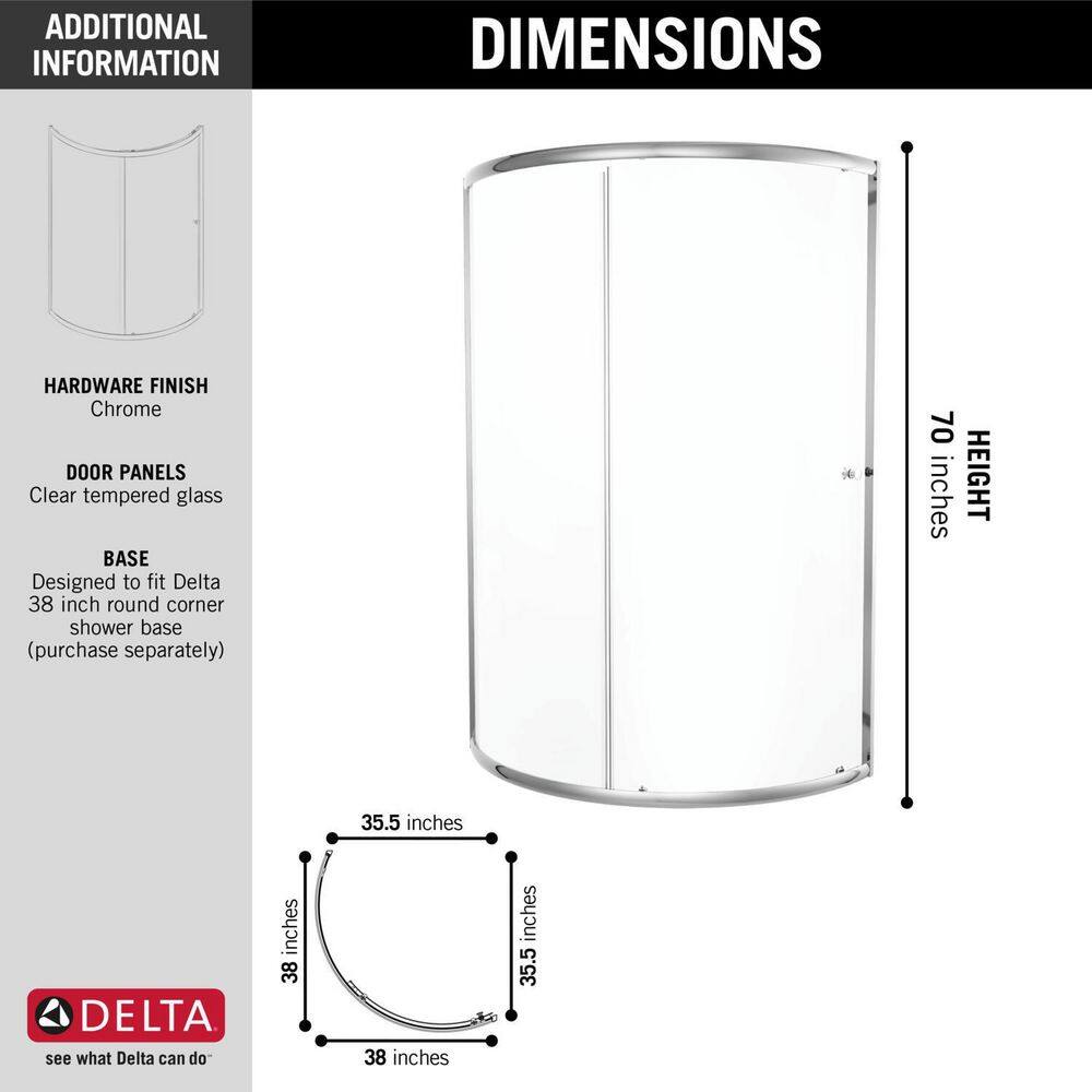 Delta Foundations 38 in. W x 70 in. H Round Sliding Framed Corner Shower Enclosure in Chrome B911912-3838-PC