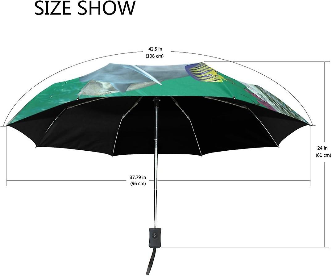 Rain Umbrella Automatic Windproof Foldable Umbrella Dolphins Plants Undersea