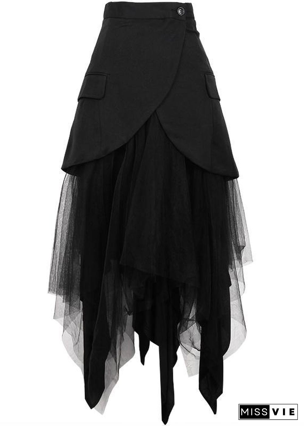 Modern Black Patchwork tulle Summer High Waist Skirt