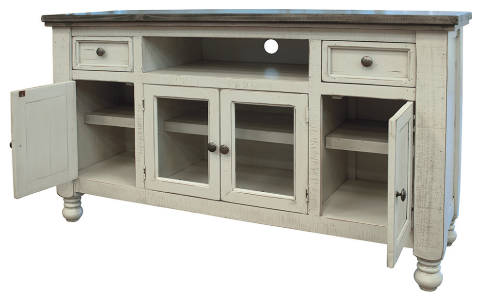 79 quotIvory Solid Wood Open shelving Distressed TV Stand   French Country   Entertainment Centers And Tv Stands   by HomeRoots  Houzz