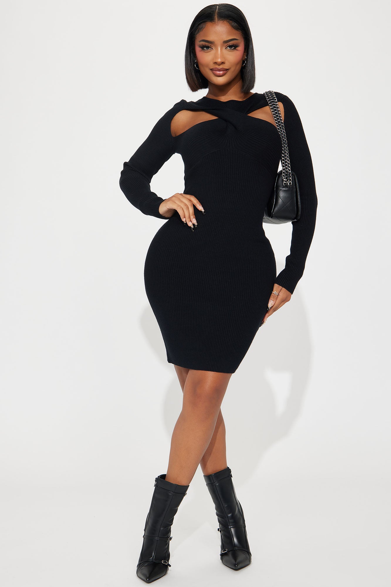 Brenda Sweater Midi Dress - Black