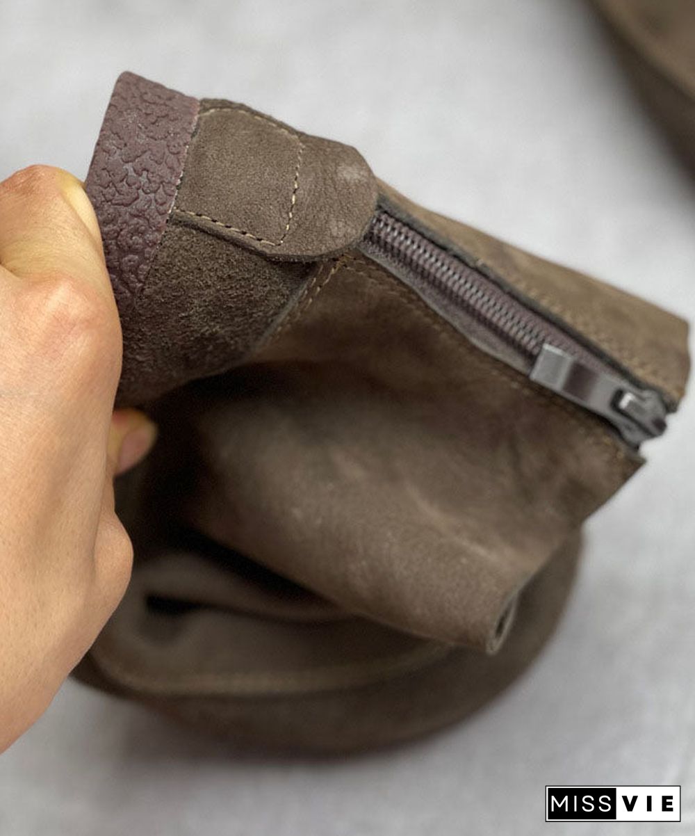 Grey Boots Cowhide Leather Classy Splicing Zippered Desert Boots