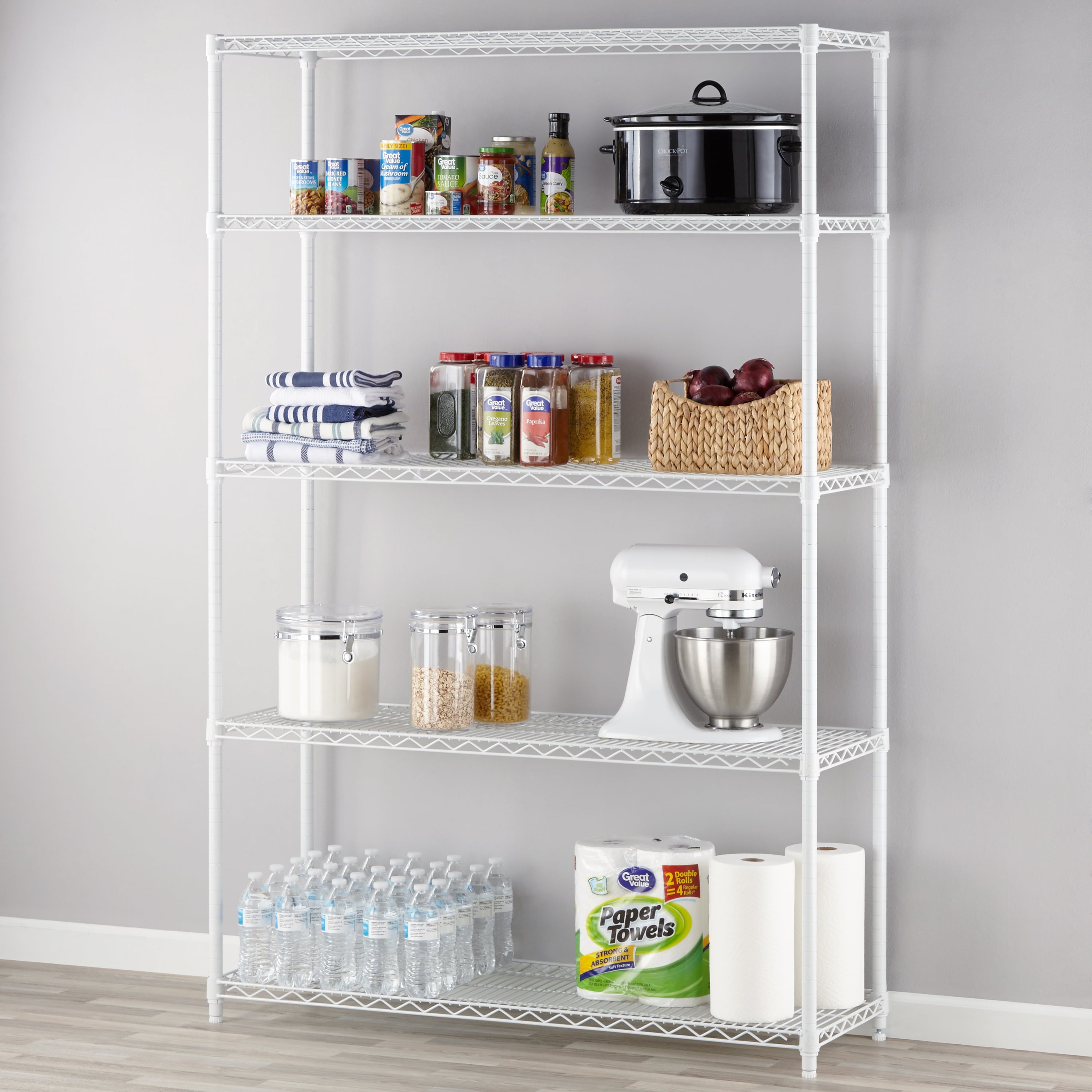 Hyper Tough Heavy Duty 5 Tier Wire Shelf, White, 3000 lb Capacity