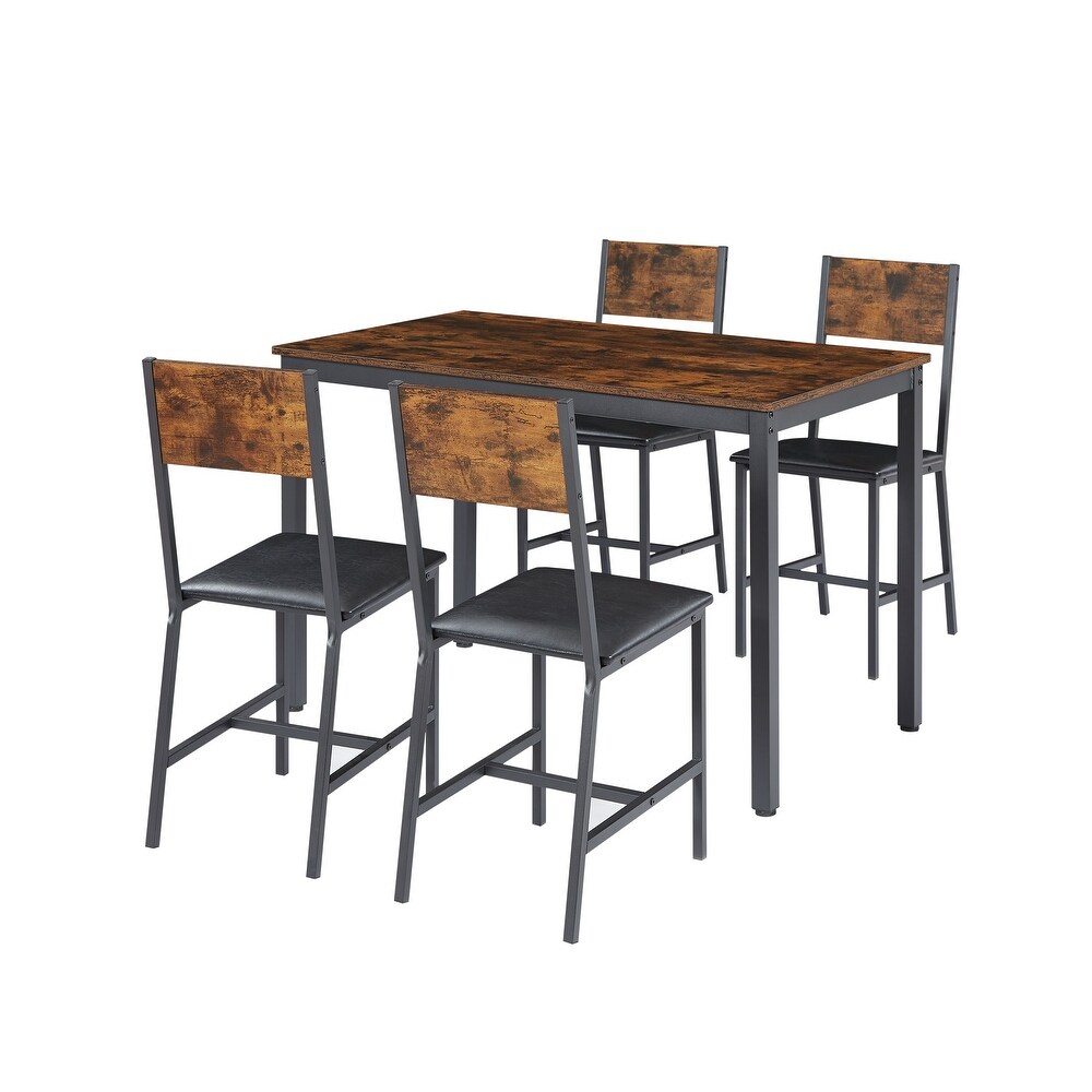 5 Pieces Wooden Dining Table Set w/Upholstered Chairs  Brown