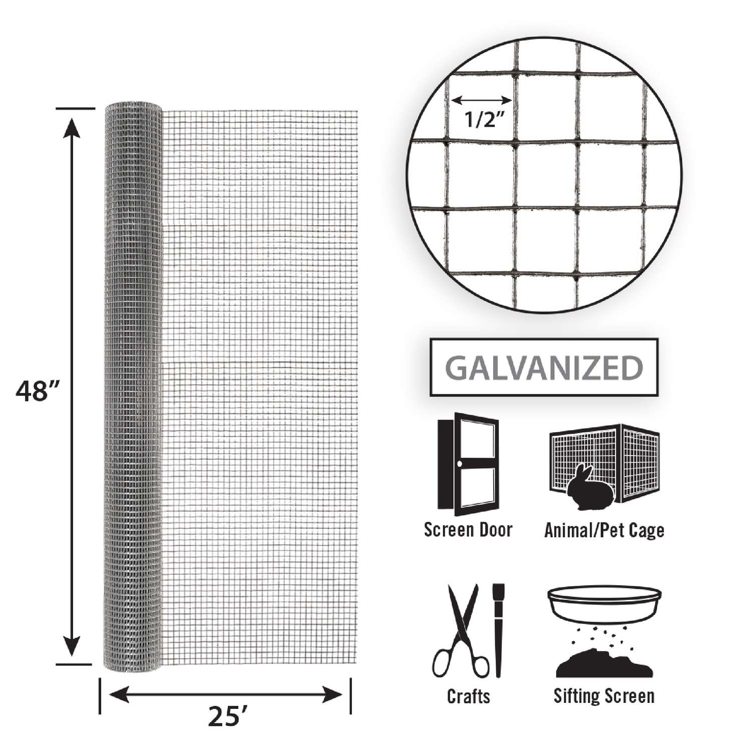 Garden Craft 48 in. H X 25 ft. L Galvanized Steel Hardware Cloth 1/2 in.