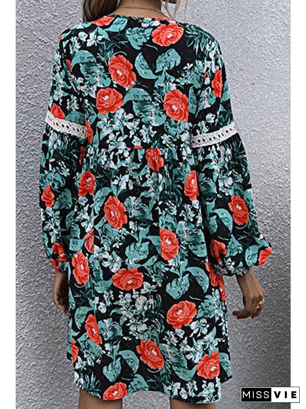 Pretty Floral Print V Neck Dress P14139