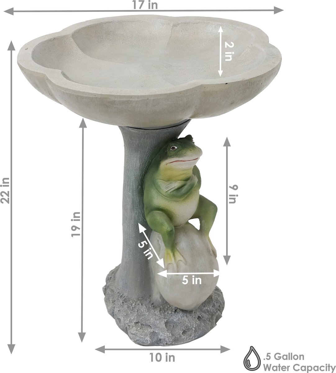 Sunnydaze Decor Polyresin Brooding Frog on Stone Outdoor Garden Bird Bath