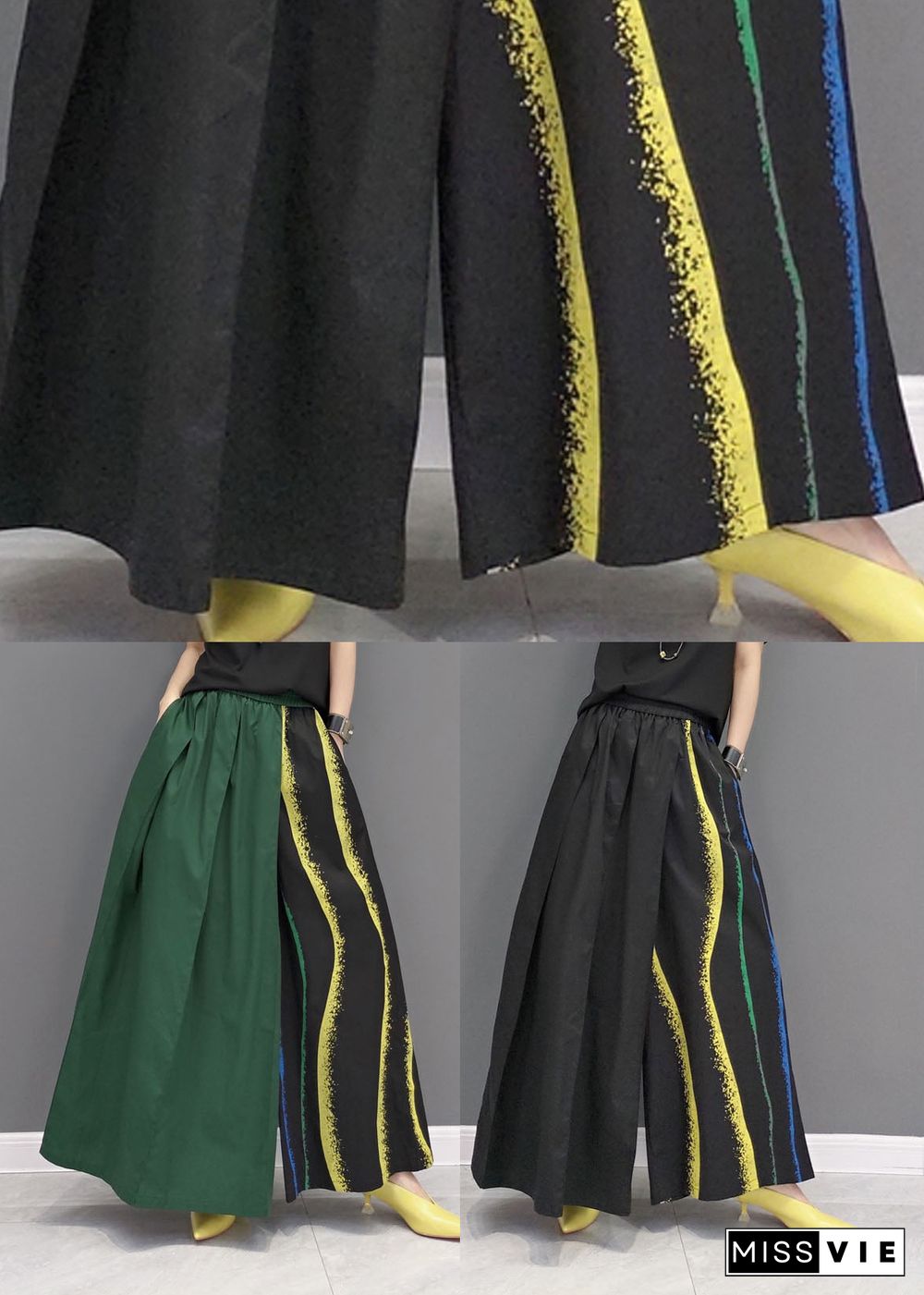 Green Asymmetrical Design Cotton Pants Skirt Elastic Waist Spring