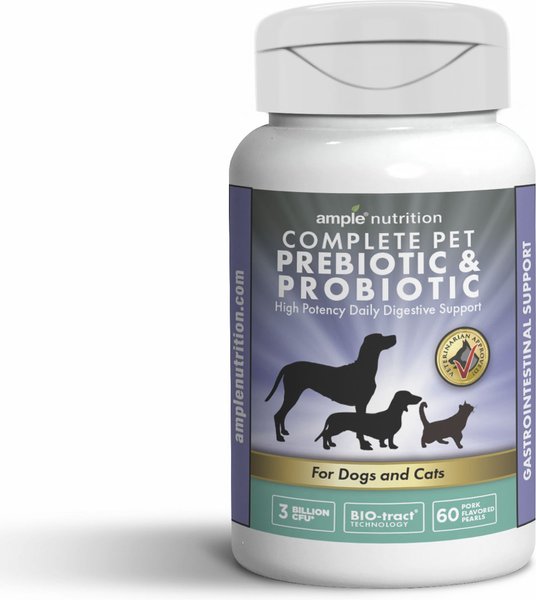 Ample Nutrition Complete Pet Prebiotic and Probiotic Cat and Dog Supplement， 60 count