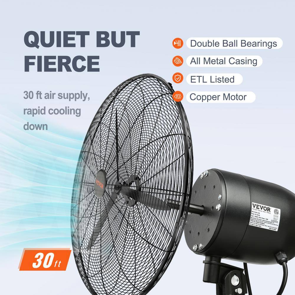 VEVOR Wall-Mount Misting Fan 24 in. 3-speed High Velocity Max. 7000 CFM Waterproof Oscillating Industrial Wall Fan GYBGSFSYCSS24BCVOV1